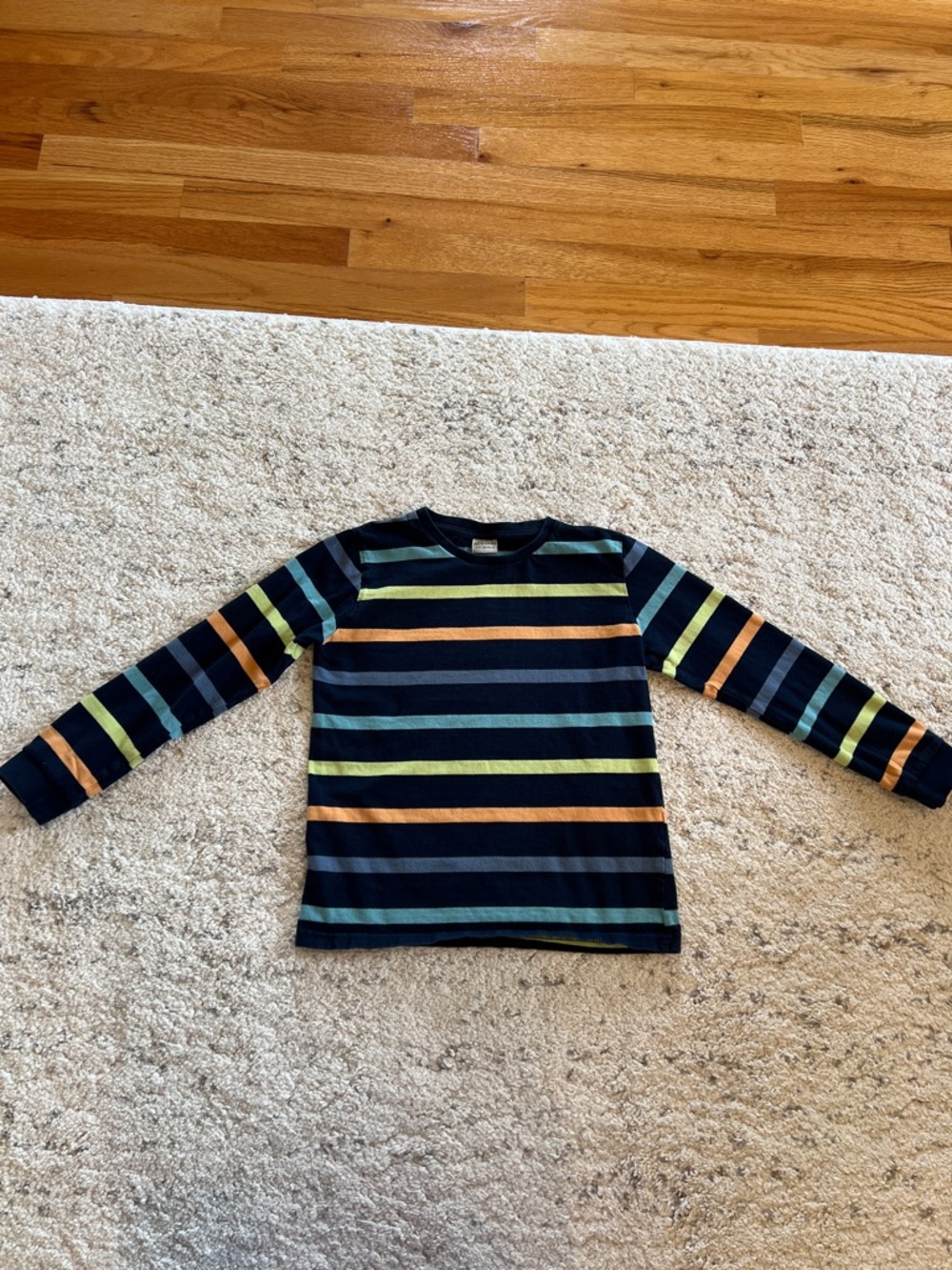 Boys' Navy Long-Sleeve Stripe Tee with Yellow, blue  & Orange Accents